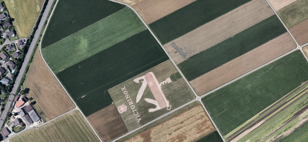 Victorinox logo in a field close to Zurich airport