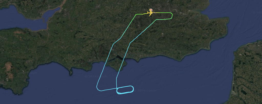 Flight path of BA207 while dumping fuel